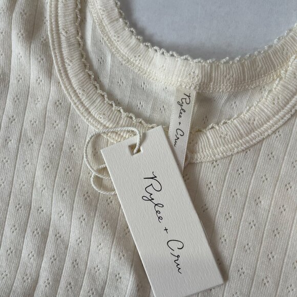 Girl - 4-5Y - NWT Rylee + Cru Pointelle Ivory Short Sleeve Tee - Picture 3 of 5